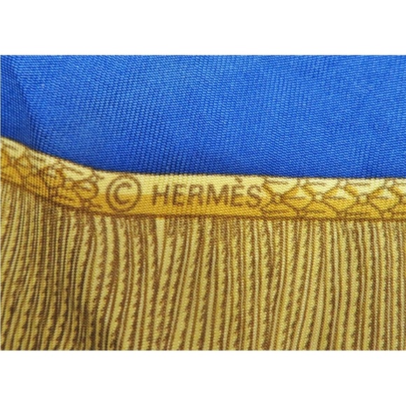 Hermes Gold and Blue Silk Scarf - Picture 13 of 15